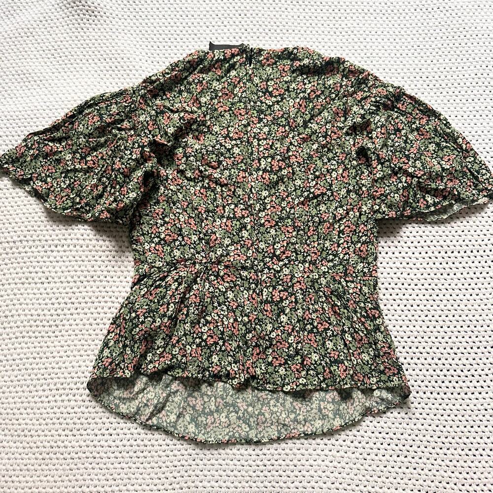 The Kooples Green Ditzy Floral Print Flutter Sleeve V Neck Peplum Flowy Top 0 - Picture 8 of 11